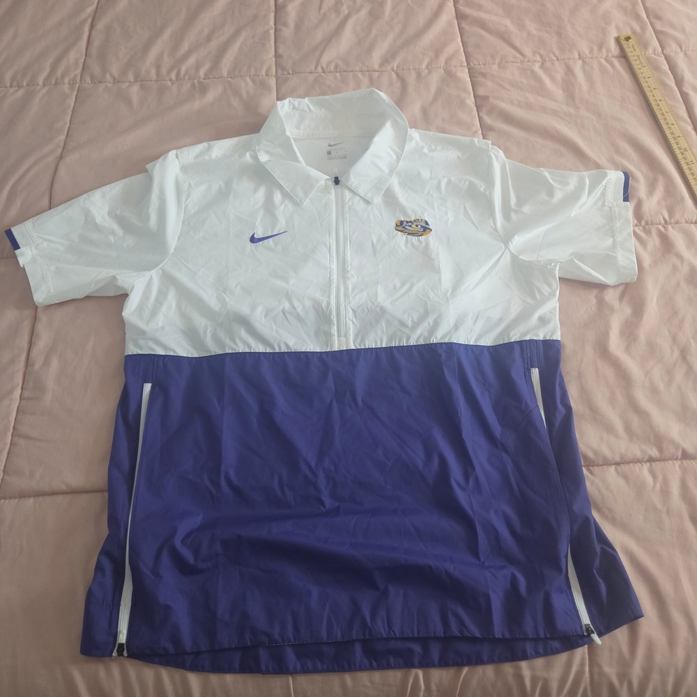 Nike LSU Tigers Mens Large White Purple Quarter Zip Short Sleeve Windbreaker